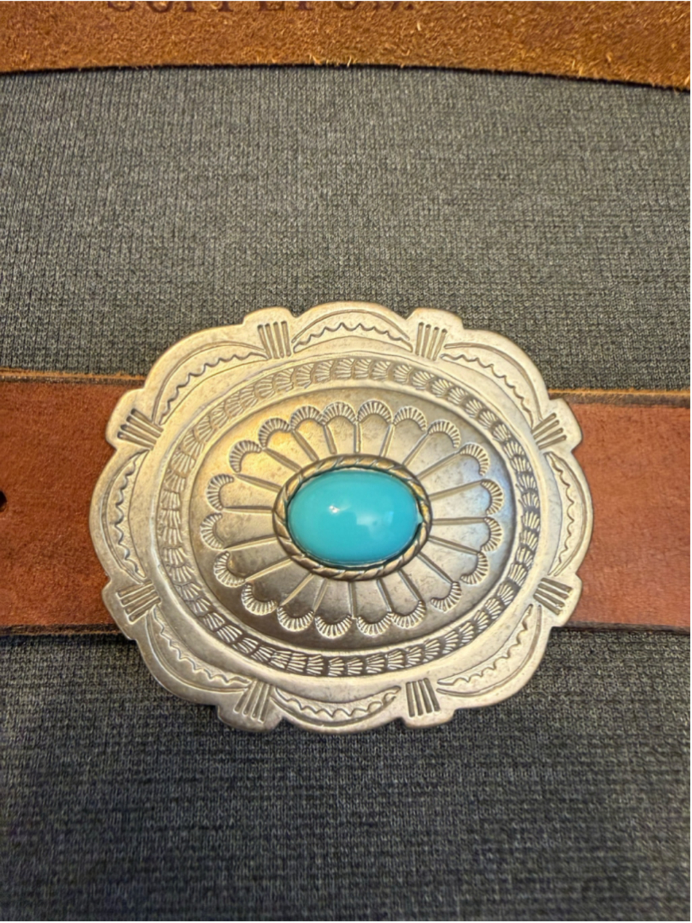 brown leather Mossimo Supply Co. belt silver toned concho buckle turquoise XL - Picture 3 of 7